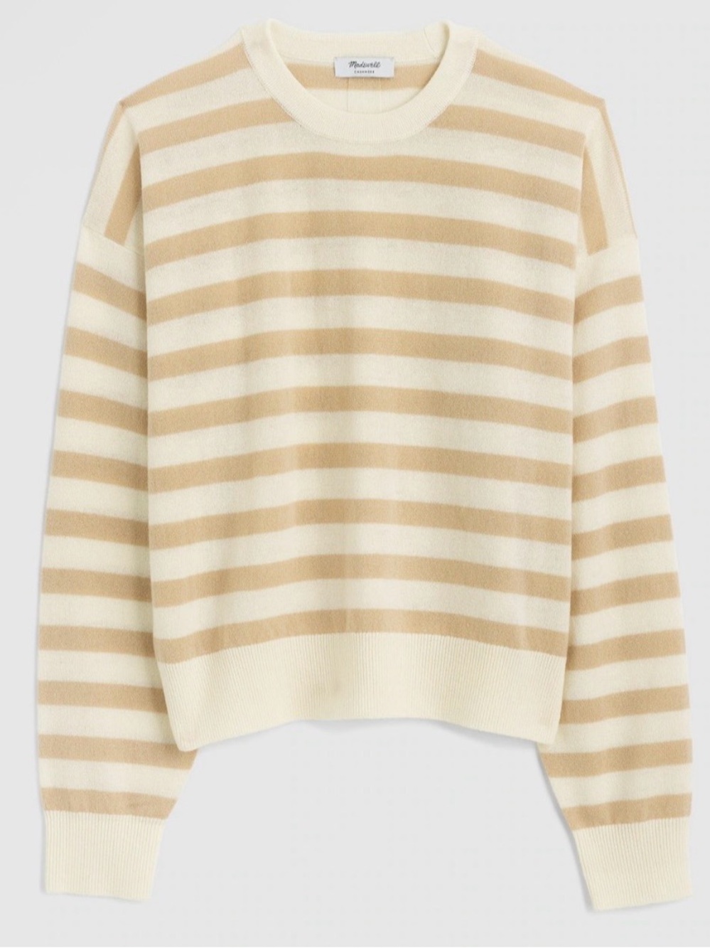 NWT MADEWELL Crewneck Sweater in Cashmere | Ivory And Biscuit Stripe | Size XS